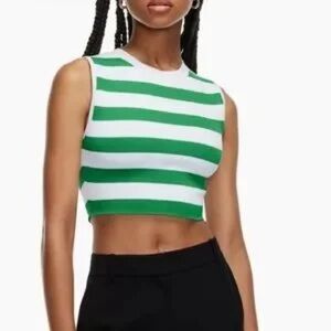 Babaton Atitzia White and Green Stripe Sculpted Tank